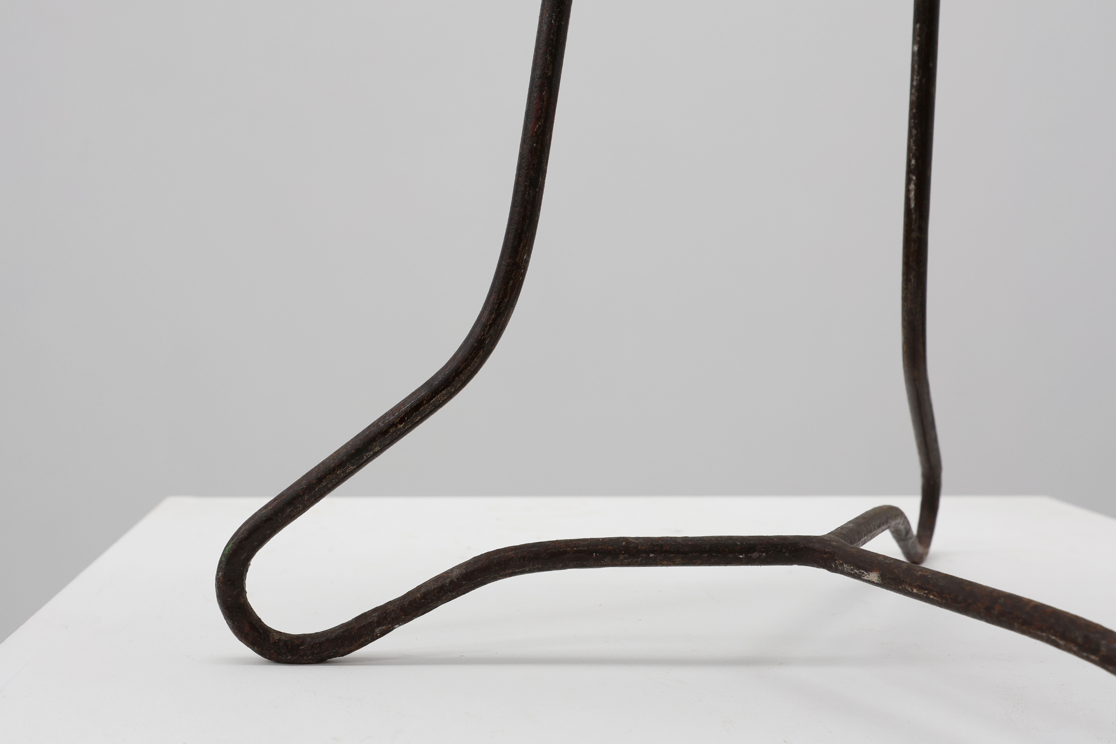 Modernist Industrial Iron and Oak Split Slats Stool, France ca. 1910thumbnail